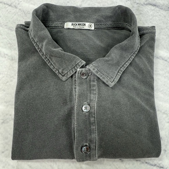 Buck Mason Pique Polo Shirt‎ Mens M Gray Short Sleeve Lightweight USA BM210 - Picture 15 of 15